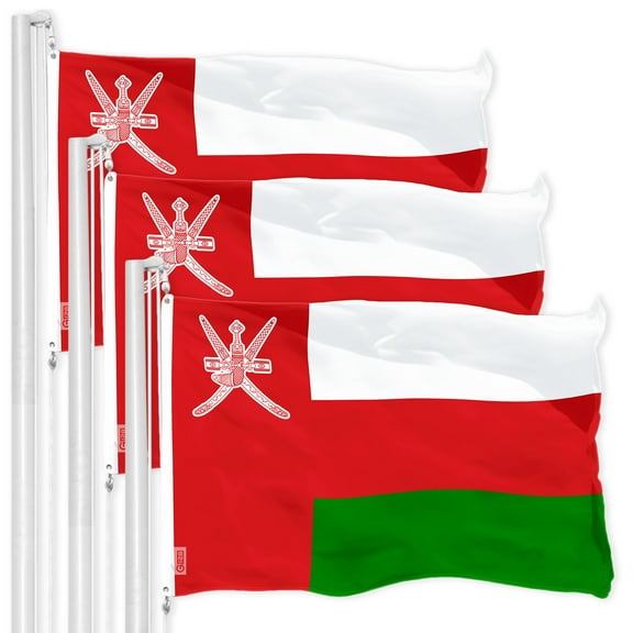G128 3 Pack: Oman Omani Flag | 3x5 Ft | LiteWeave Pro Series Printed 150D Polyester | Country Flag, Indoor/Outdoor, Vibrant Colors, Brass Grommets, Thicker and More Durable Than 100D 75D Polyester