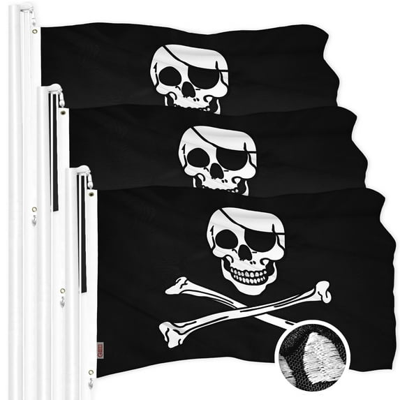 G128 3 Pack: Pirate Jolly Roger Bones Flag | 16x24 In | ToughWeave Series Embroidered 300D Polyester | Novelty Flag, Embroidered Design, Indoor/Outdoor, Brass Grommets
