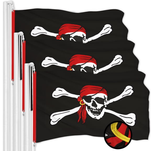 G128 3 Pack: Pirate Jolly Roger Red Head Scarf Flag | 2.5x4 Ft | ToughWeave Series Embroidered 300D Polyester | Novelty Flag, Embroidered Design, Indoor/Outdoor, Brass Grommets