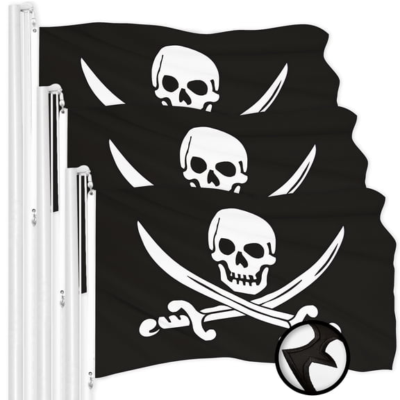 G128 3 Pack: Pirate Jolly Roger Swords Flag | 2.5x4 Ft | ToughWeave Series Embroidered 300D Polyester | Novelty Flag, Embroidered Design, Indoor/Outdoor, Brass Grommets