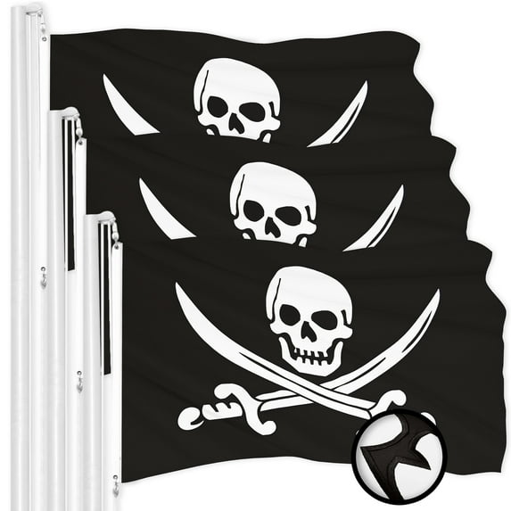 G128 3 Pack: Pirate Jolly Roger Swords Flag | 2.5x4 Ft | ToughWeave Series Embroidered 300D Polyester | Novelty Flag, Embroidered Design, Indoor/Outdoor, Brass Grommets