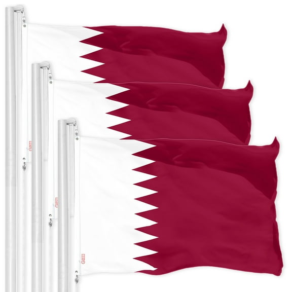 G128 3 Pack: Qatar Qatari Flag | 3x5 Ft | LiteWeave Pro Series Printed 150D Polyester | Country Flag, Indoor/Outdoor, Vibrant Colors, Brass Grommets, Thicker and More Durable Than 100D 75D Polyester