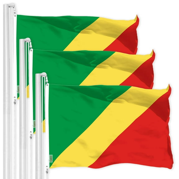 G128 3 Pack: Republic of the Congo Flag | 3x5 Ft | LiteWeave Pro Series Printed 150D Polyester | Country Flag, Indoor/Outdoor, Vibrant Colors, Brass Grommets