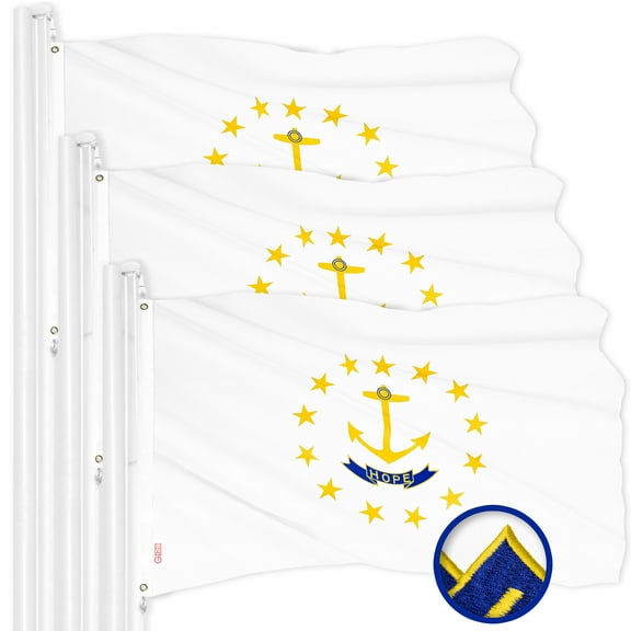 G128 3 Pack: Rhode Island RI No Golden Border State Flag | 3x5 Ft | ToughWeave Series Embroidered 300D Polyester | Embroidered Design, Indoor/Outdoor, Brass Grommets