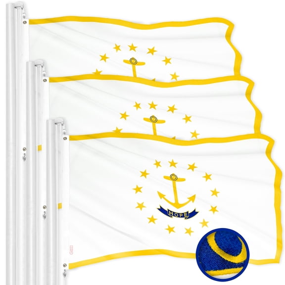 G128 3 Pack: Rhode Island RI State Flag | 2x3 Ft | ToughWeave Series Embroidered 300D Polyester | Embroidered Design, Indoor/Outdoor, Brass Grommets