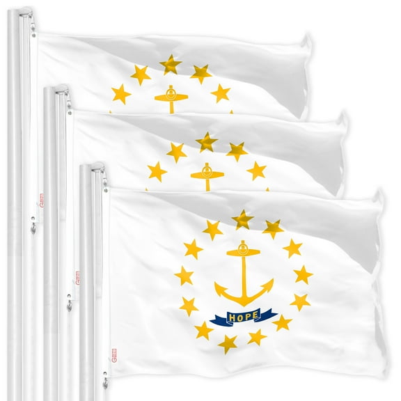 G128 3 Pack: Rhode Island RI State Flag | 3x5 Ft | LiteWeave Pro Series Printed 150D Polyester | Indoor/Outdoor, Vibrant Colors, Brass Grommets, Thicker and More Durable Than 100D 75D Polyester