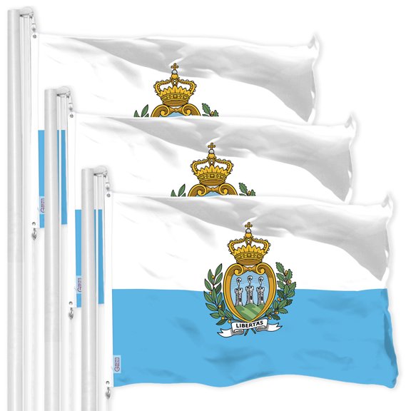G128 3 Pack: San Marino Sammarinese Flag | 3x5 Ft | LiteWeave Pro Series Printed 150D Polyester | Country Flag, Indoor/Outdoor, Vibrant Colors, Brass Grommets