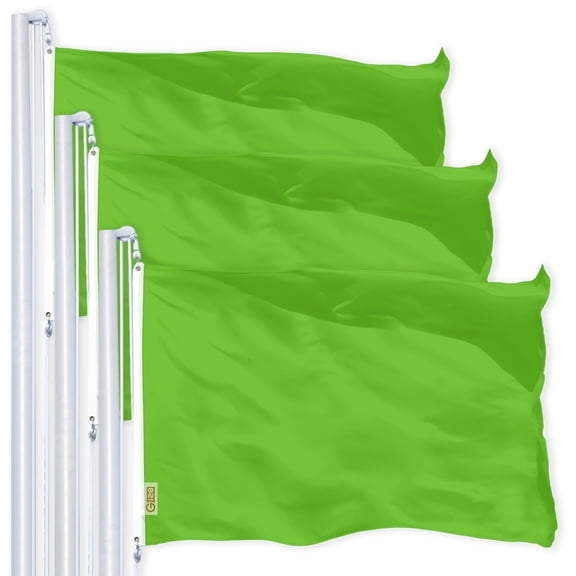 G128 3 Pack: Solid Lime Green Color Flag | 2.5x4 Ft | LiteWeave Pro Series Printed 150D Polyester | Indoor/Outdoor, Vibrant Colors, Brass Grommets, Thicker and More Durable Than 100D 75D Polyester