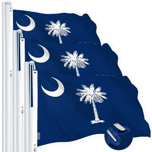 G128 3 Pack: South Carolina SC State Flag | 1x1.5 Ft | StormFlyer Series Embroidered 220GSM Spun Polyester | Embroidered Design, Indoor/Outdoor, Brass Grommets, Heavy Duty, All Weather