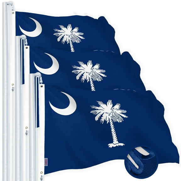 G128 3 Pack: South Carolina SC State Flag | 2.5x4 Ft | StormFlyer Series Embroidered 220GSM Spun Polyester | Embroidered Design, Indoor/Outdoor, Brass Grommets, Heavy Duty, All Weather