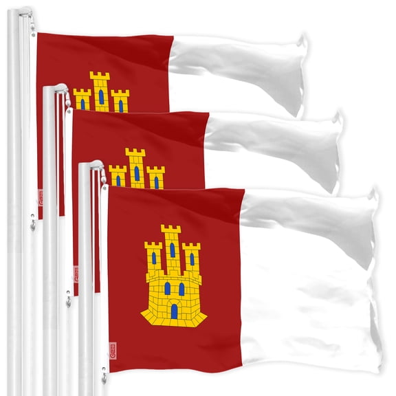 G128 3 Pack: Spain Castile La Mancha Flag | 3x5 Ft | LiteWeave Pro Series Printed 150D Polyester | Country Flag, Indoor/Outdoor, Vibrant Colors, Brass Grommets