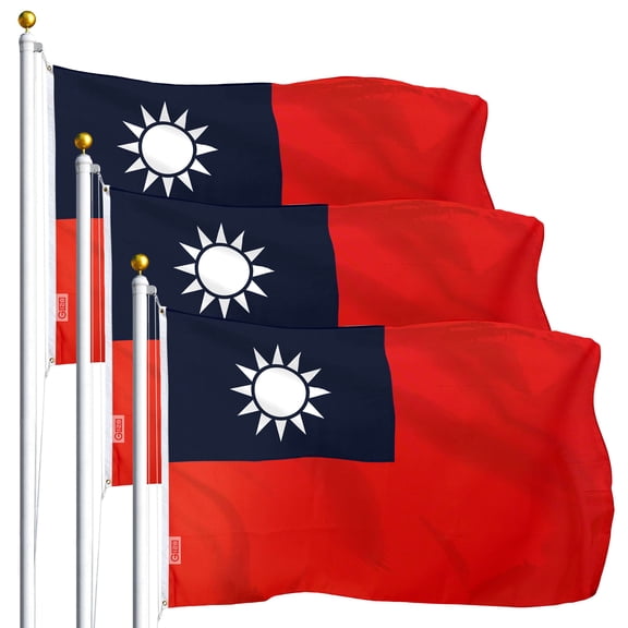 G128 3 Pack: Taiwan Taiwanese Flag | 4x6 Ft | LiteWeave Series Printed 100D Polyester | Indoor/Outdoor, Vibrant Colors, Brass Grommets