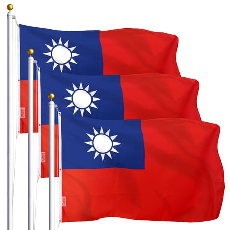 G128 3 Pack: Taiwan Taiwanese Flag | 5x8 Ft | LiteWeave Series Printed 100D Polyester | Indoor/Outdoor, Vibrant Colors, Brass Grommets
