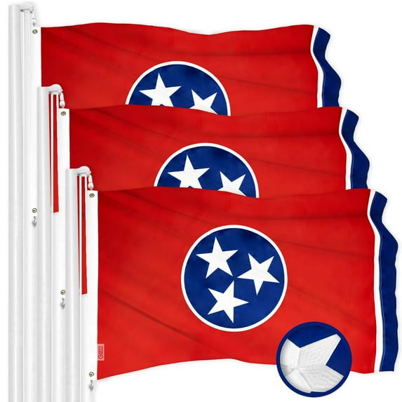 G128 3 Pack: Tennessee TN State Flag | 1x1.5 Ft | ToughWeave Series Embroidered 300D Polyester | Embroidered Design, Indoor/Outdoor, Brass Grommets