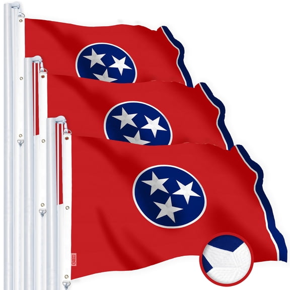 G128 3 Pack: Tennessee TN State Flag | 6x10 Ft | StormFlyer Series Embroidered 220GSM Spun Polyester | Embroidered Design, Indoor/Outdoor, Brass Grommets, Heavy Duty, All Weather