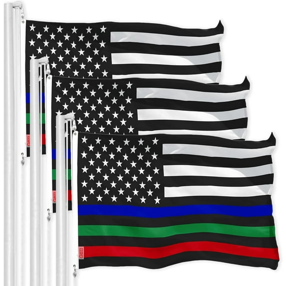 G128 3 Pack: Thin Blue Green Red Line American Flag | 3x5 Ft | LiteWeave Pro Series Printed 150D Polyester | Duty and Honor Flag, Indoor/Outdoor, Vibrant Colors, Brass Grommets