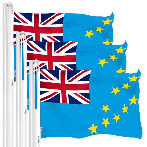 G128 3 Pack: Tuvalu Tuvaluan Flag | 3x5 Ft | LiteWeave Pro Series Printed 150D Polyester | Country Flag, Indoor/Outdoor, Vibrant Colors, Brass Grommets