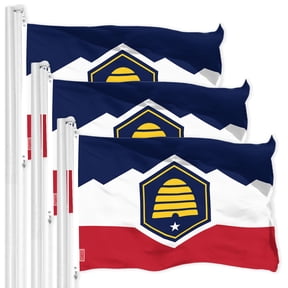 G128 3 Pack: Utah 2023 New Version UT State Flag | 3x5 Ft | LiteWeave Pro Series Printed 150D Polyester | Indoor/Outdoor, Vibrant Colors, Brass Grommets, Thicker and More Durable Than 100D 75D Poly