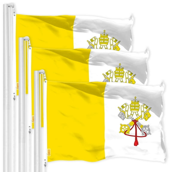 G128 3 Pack: Vatican City Flag | 3x5 Ft | LiteWeave Pro Series Printed 150D Polyester | Country Flag, Indoor/Outdoor, Vibrant Colors, Brass Grommets, Thicker and More Durable Than 100D 75D Polyester