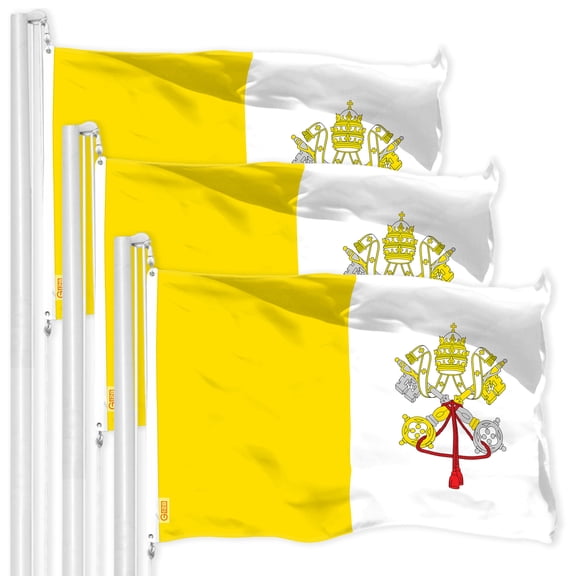 G128 3 Pack: Vatican City Flag | 4x6 Ft | LiteWeave Pro Series Printed 150D Polyester | Country Flag, Indoor/Outdoor, Vibrant Colors, Brass Grommets