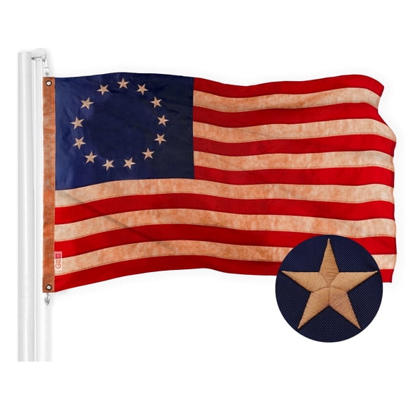 G128 3 ft x 5 ft Polyester Embroidered Betsy Ross Tea Stained Outdoor Flag
