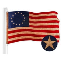 G128 Betsy Ross Tea-Stained Flag, 3x5 ft, Embroidered Polyester, Brass Grommets, Outdoor Use
