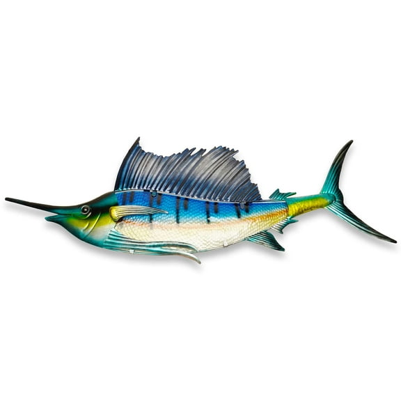 G128 36 in Metal Sailfish Wall Hanging Art Decor | Ocean Theme Art Wall Indoor Decoration for Kitchen, Living Room, Bedroom, Home Office