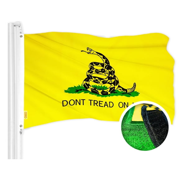 G128 - Heavy Duty Embroidered Gadsden Dont Tread on Me, Indoor Outdoor, Brass Grommets, Polyester