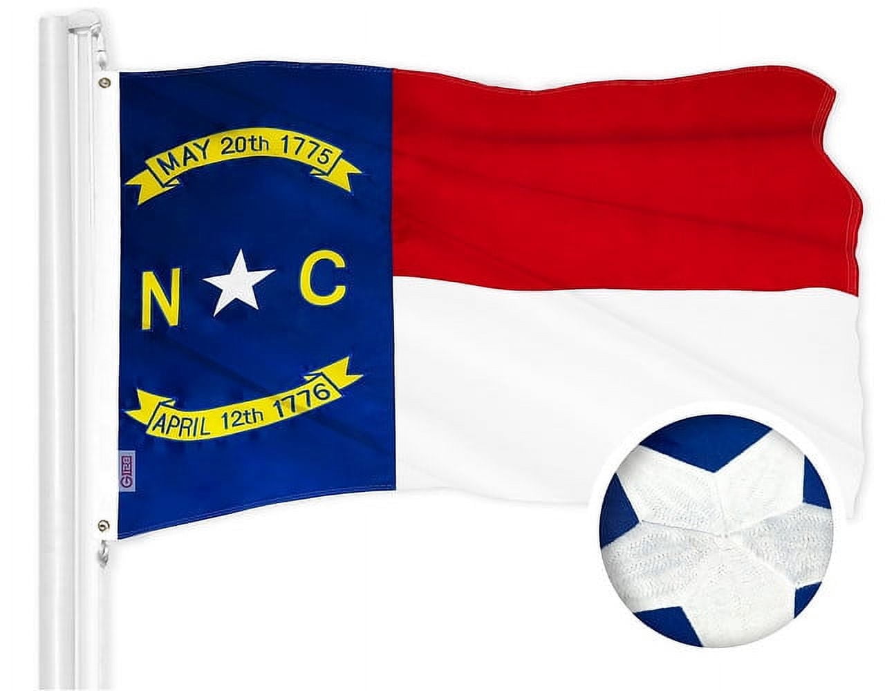 G128 North Carolina State Flag, 3x5 ft, Embroidered 210D Polyester, Brass Grommets, Outdoor Use