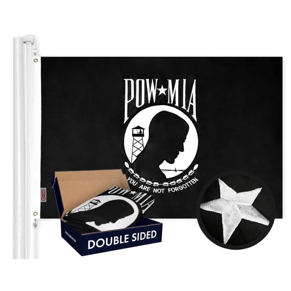 G128 - 3x5 feet, POW/MIA Flag (You Are Not Forgotten) | Double Sided Embroidered 210D - Indoor/Outdoor, Vibrant Colors, Brass Grommets, Heavy Duty Polyester, 2-ply