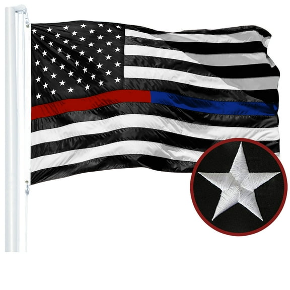 G128 - 3x5 feet, Thin Red & Thin Blue Line Flag | Embroidered 210D - Half Red Half Blue Stripe, Black&White Flag, Indoor/Outdoor, Vibrant Colors, Brass Grommets, Quality Polyester