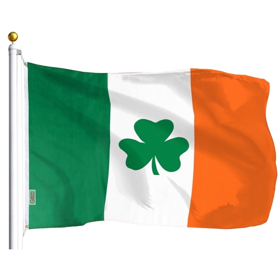 G128 –3x5 ft Irish Flag (Shamrock) Printed – Vibrant Colors, Brass Grommets, Quality Polyester