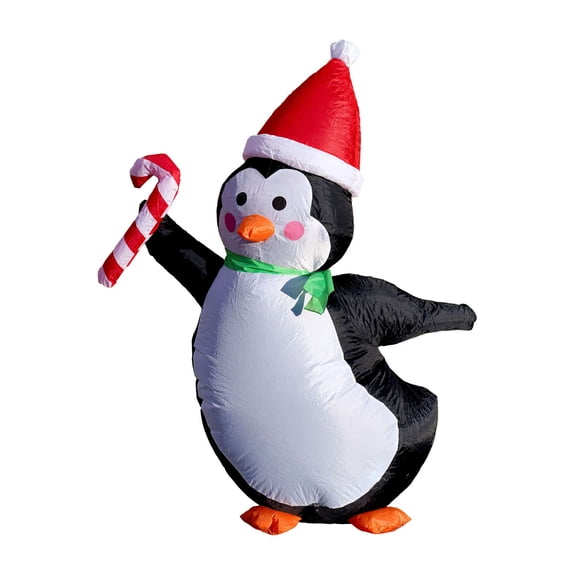 G128 4 ft H Penguins with Candy Canes Christmas Inflatable Decor with LED Lights, Christmas Outdoor Holiday Yard Decoration, Fast Inflate, Weather-Resistant, Outdoor Use