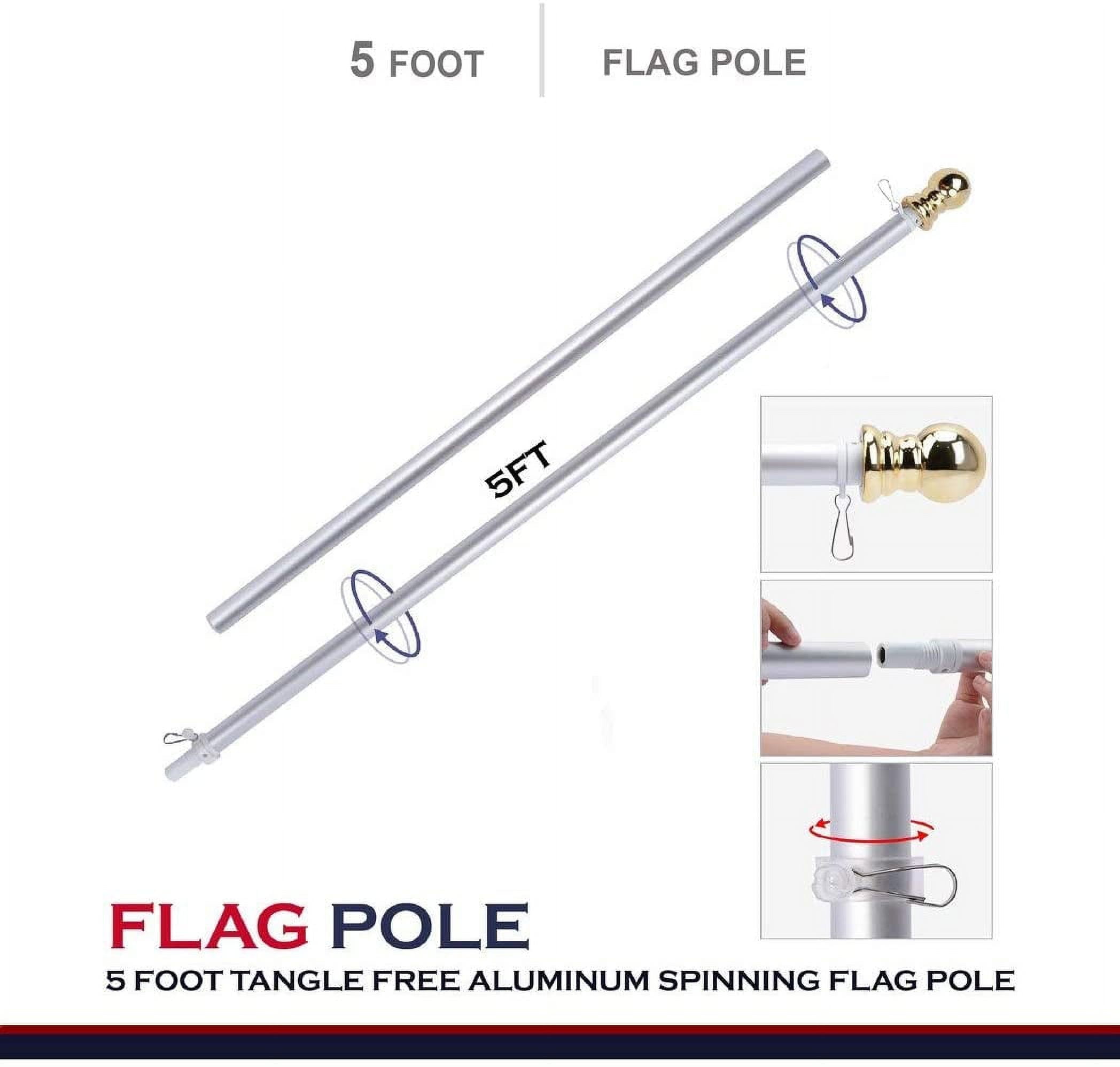 G128 -5 Ft White Flag Pole No Tangle Aluminum Spinning Flagpole: Aluminum Wall Mount |Flag Excluded