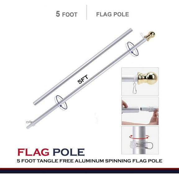 G128 -5 Ft White Flag Pole No Tangle Aluminum Spinning Flagpole: Aluminum Wall Mount |Flag Excluded