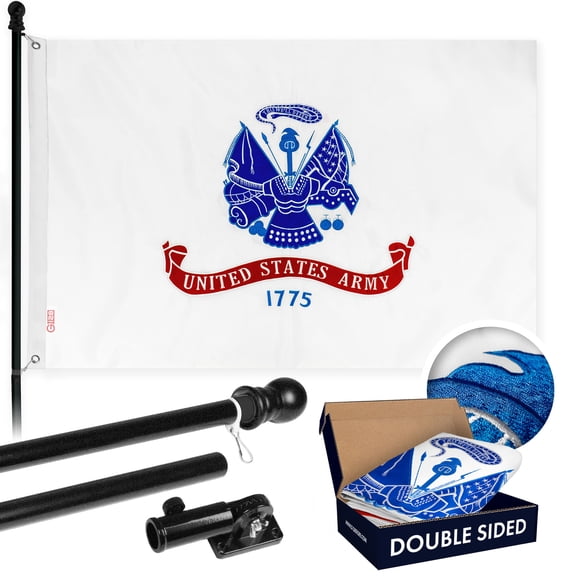 G128 - 5 Feet Tangle Free Spinning Flagpole (Black) US Army Flag Double Sided Brass Grommets Embroidered 2x3 ft (Flag Included) Aluminum Flag Pole