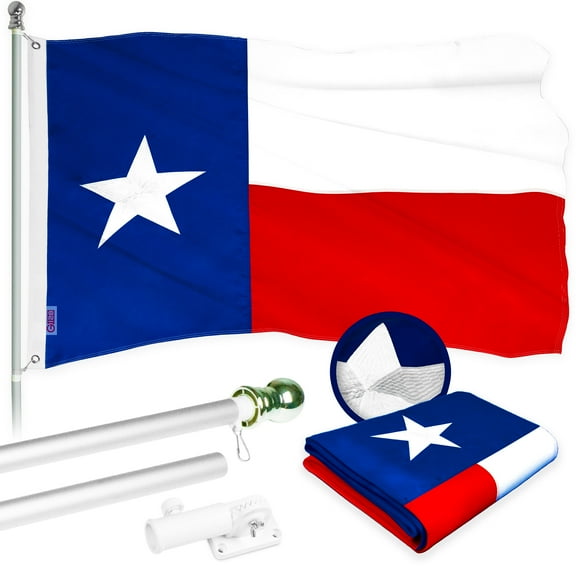 G128 - 5 Feet Tangle Free Spinning Flagpole (Silver) Texas Flag Brass Grommets Embroidered 2x3 ft (Flag Included) Aluminum Flag Pole