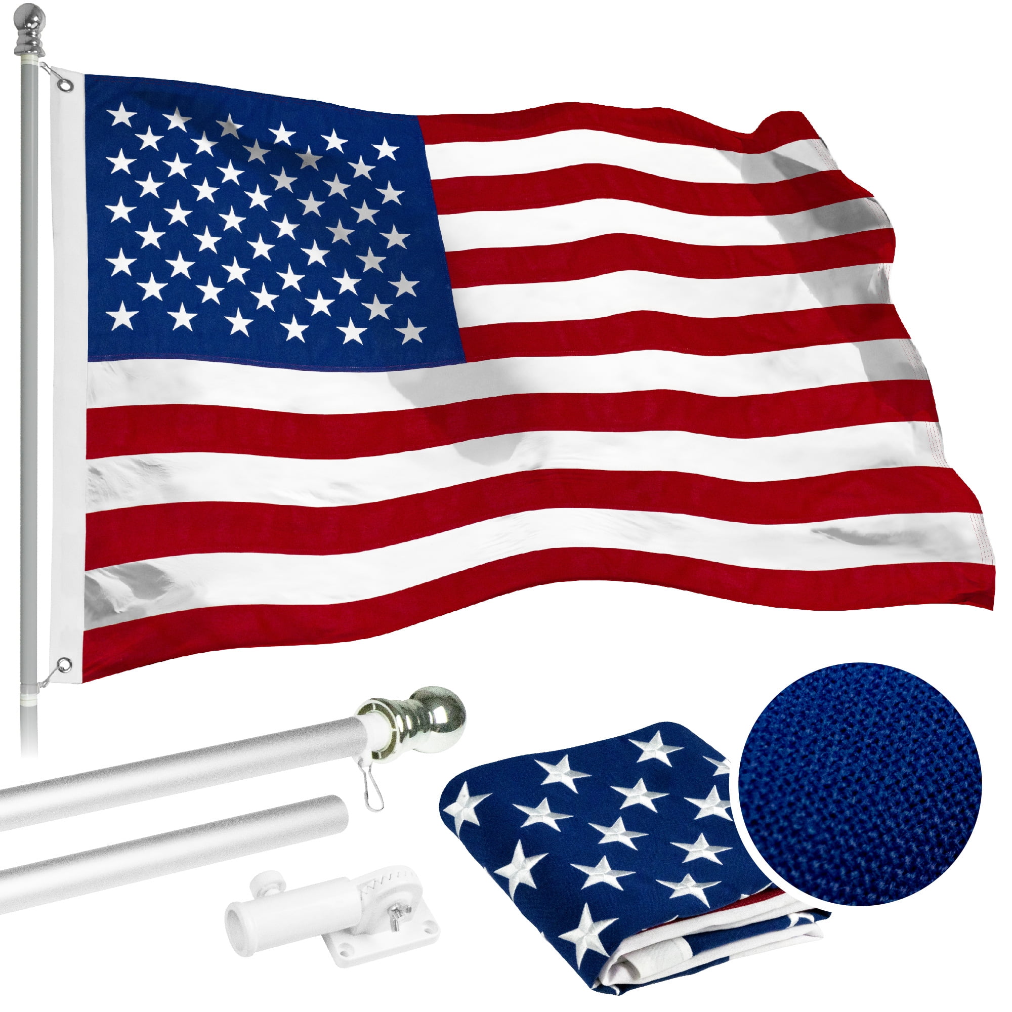 G128 - 5 Feet Tangle Free Spinning Flagpole (Silver) USA American Flag Brass Grommets Spun Polyester 2x3 ft (Flag Included) Aluminum Flag Pole