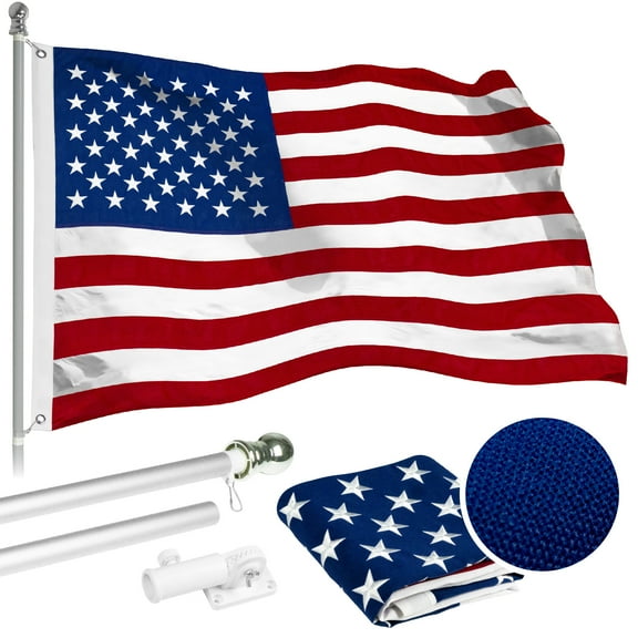 G128 - 5 Feet Tangle Free Spinning Flagpole (Silver) USA American Flag Brass Grommets Spun Polyester 2x3 ft (Flag Included) Aluminum Flag Pole