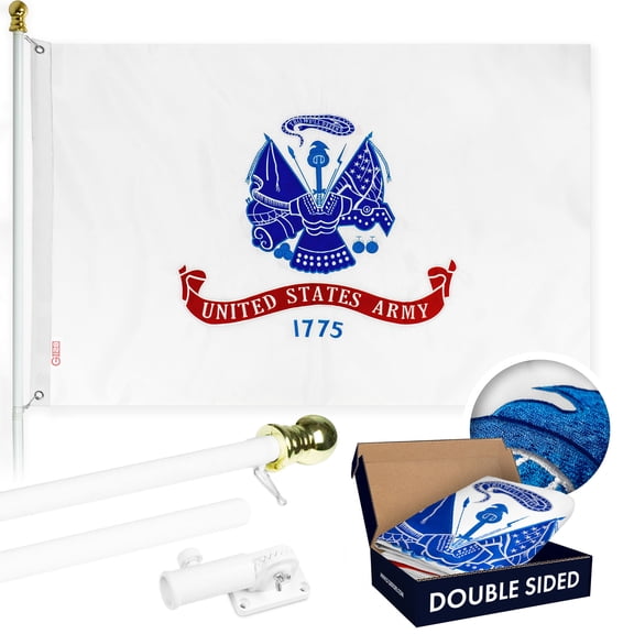 G128 - 5 Feet Tangle Free Spinning Flagpole (White) US Army Flag Double Sided Brass Grommets Embroidered 2x3 ft (Flag Included) Aluminum Flag Pole