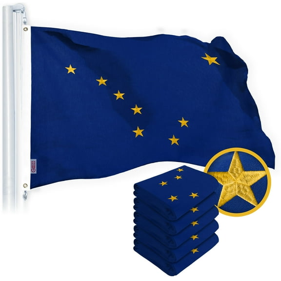 G128 5 Pack: Alaska AK State Flag | 2.5x4 Ft | StormFlyer Series Embroidered 220GSM Spun Polyester | Embroidered Design, Indoor/Outdoor, Brass Grommets, Heavy Duty, All Weather