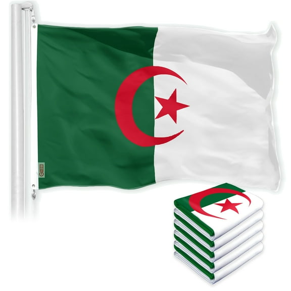 G128 5 Pack: Algeria Algerian Flag | 3x5 Ft | LiteWeave Pro Series Printed 150D Polyester | Country Flag, Indoor/Outdoor, Vibrant Colors, Brass Grommets, Thicker and More Durable Than 100D 75D Poly