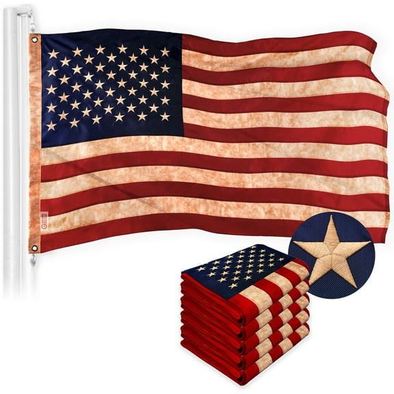 G128 - 5 Pack: American US USA Tea Stained Flag 2x3FT Embroidered Polyester