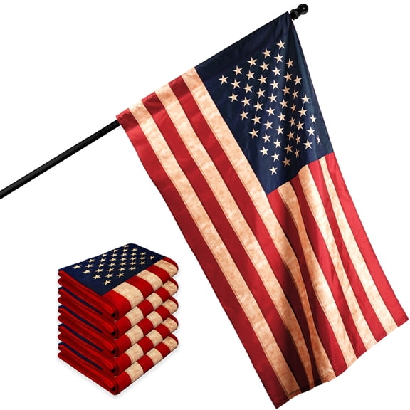 G128 - 5 Pack: American US USA Tea Stained Pole Sleeve Flag 3x5FT Embroidered Polyester