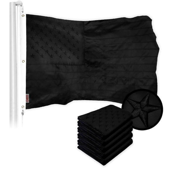 G128 5 Pack: American USA All Black Flag | 5x8 Ft | ToughWeave Series Embroidered 210D Polyester | Embroidered Stars, Sewn Stripes, Indoor/Outdoor, Vibrant Colors, Brass Grommets