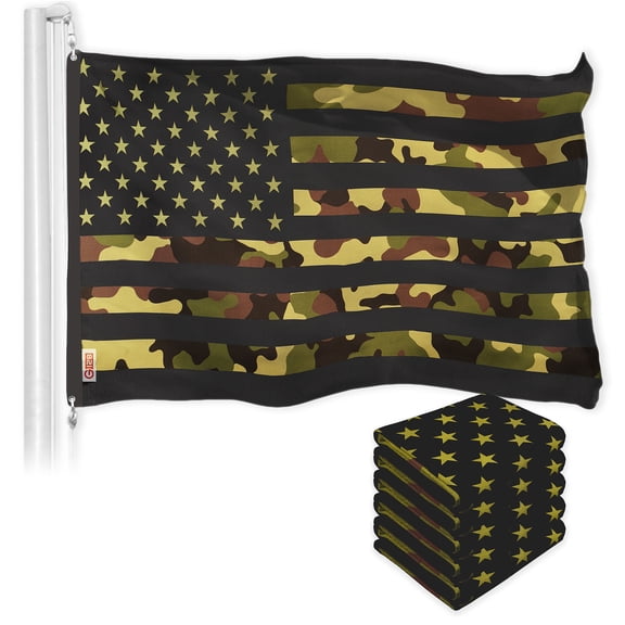 G128 5 Pack: American USA Camouflage Flag | 3x5 Ft | LiteWeave Pro Series Printed 300D Polyester | Green Stars Camo Stripes, Vibrant Colors, Brass Grommets, Thicker and More Durable Than 100D 75D Poly