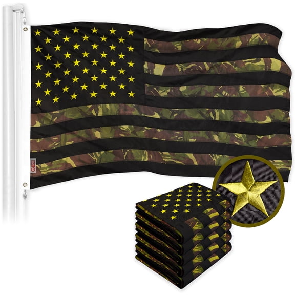 G128 5 Pack: American USA Camouflage Flag | 3x5 Ft | ToughWeave Pro Series Embroidered 420D Polyester | Green Stars Camo Stripes, Embroidered Stars, Sewn Stripes, Indoor/Outdoor, Brass Grommets