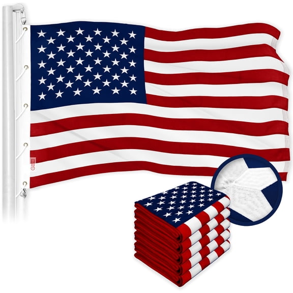 G128 5 Pack: American USA Flag | 10x19 Ft | ToughWeave Series Embroidered 600D Polyester | Country Flag, Embroidered Stars, Sewn Stripes, Indoor/Outdoor, Brass Grommets