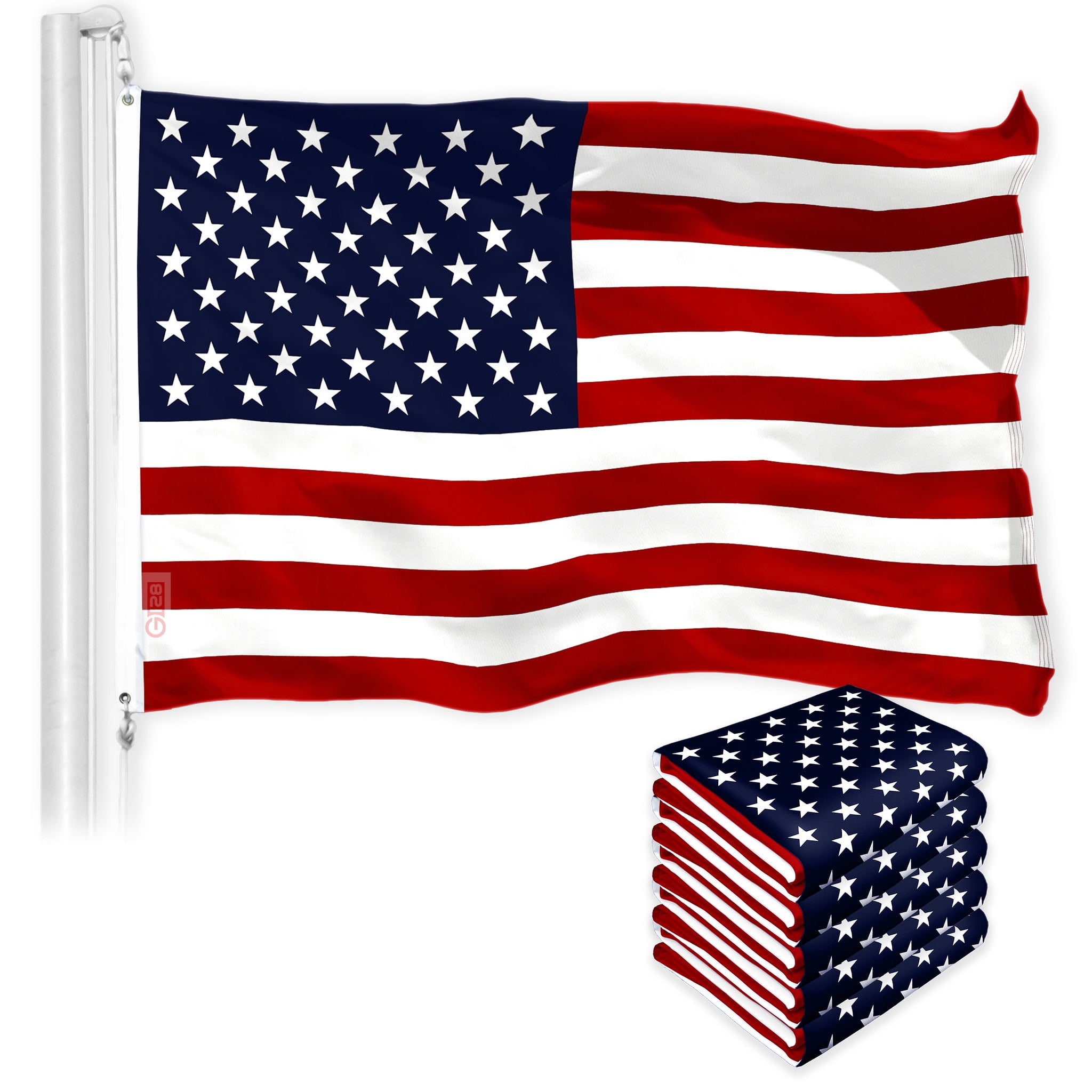 G128 5 Pack: American USA Flag | 2x3 Ft | LiteWeave Pro Series Printed 150D Polyester | Country Flag, Indoor/Outdoor, Vibrant Colors, Brass Grommets, Thicker and More Durable Than 100D 75D Polyester
