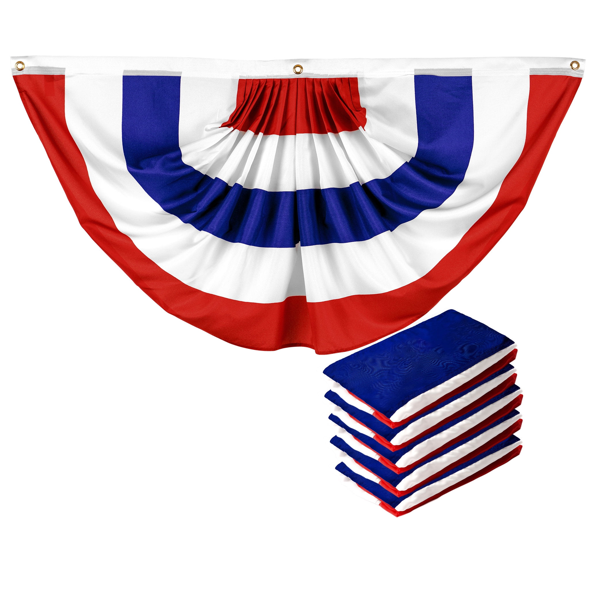 G128 5 Pack: American USA No Stars Pleated Fan Flag | 3x6 Ft | Printed 150D Polyester | Patriotic Decor, Indoor/Outdoor, Vibrant Colors, Brass Grommets, Thicker and More Durable Than 100D 75D